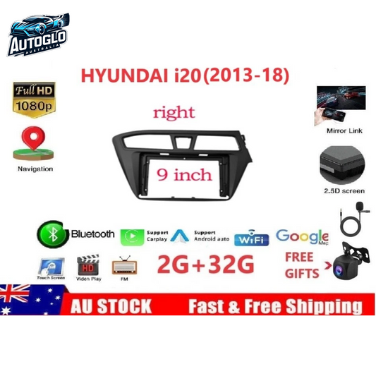 Autoglo Australia 9" CarPlay Android 13 GPS BT WiFi Stereo For HYUNDAI i20 (2013-15) 2GB+32GB
