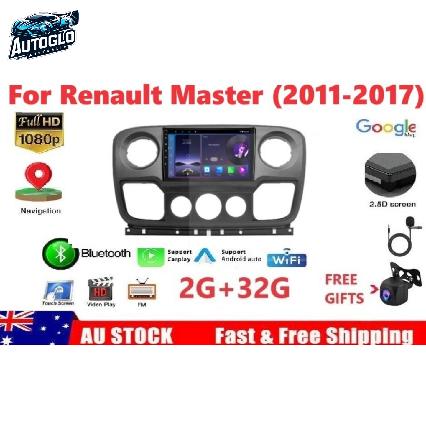 Autoglo Australia 10" (2G+32G) BT WiFi CARPLAY Stereo For RENAULT MASTER NISSAN NV400 (2011-17)