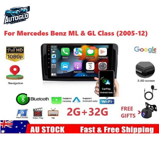 Autoglo Australia 9" Android Carplay BT GPS Stereo for Mercedes Benz ML/GL-Class 2GB+32G (2005-12)