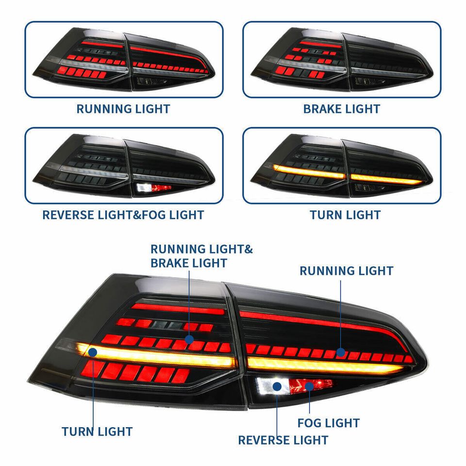 2pcs VLAND LED Tail lights Fit Volkswagen Golf 7 MK7 13-19 Smoked rear Lamps - Autoglo Australia