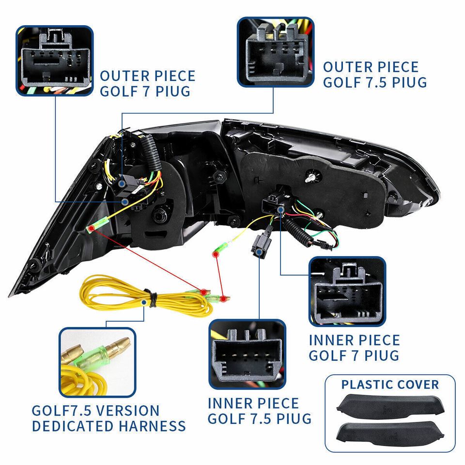 2pcs VLAND LED Tail lights Fit Volkswagen Golf 7 MK7 13-19 Smoked rear Lamps - Autoglo Australia