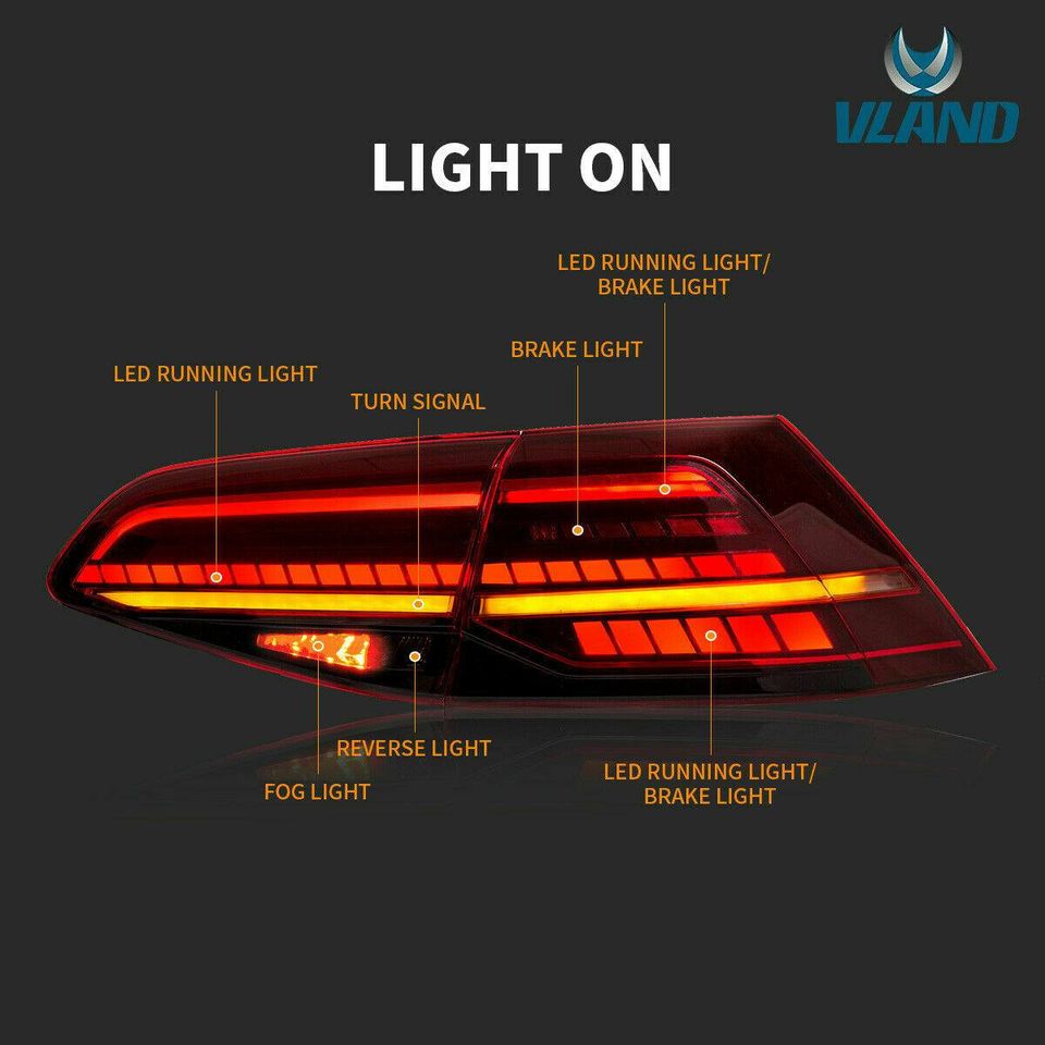 2pcs VLAND LED Tail lights Fit Volkswagen Golf 7 MK7 13-19 rear Lamps - Autoglo Australia