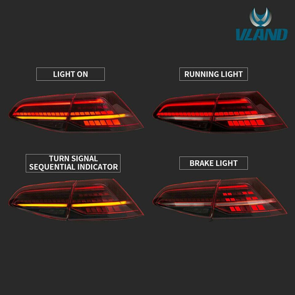 2pcs VLAND LED Tail lights Fit Volkswagen Golf 7 MK7 13-19 rear Lamps - Autoglo Australia