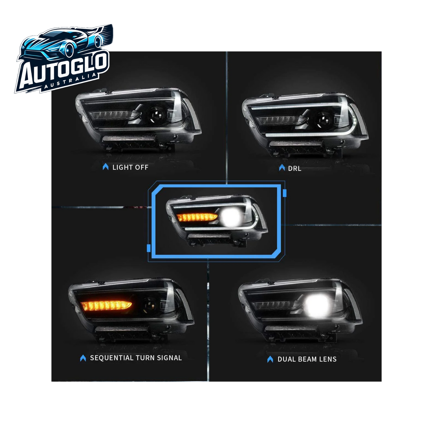 VLAND Dual Beam Projector Headlights for Dodge Charger 2011-2014