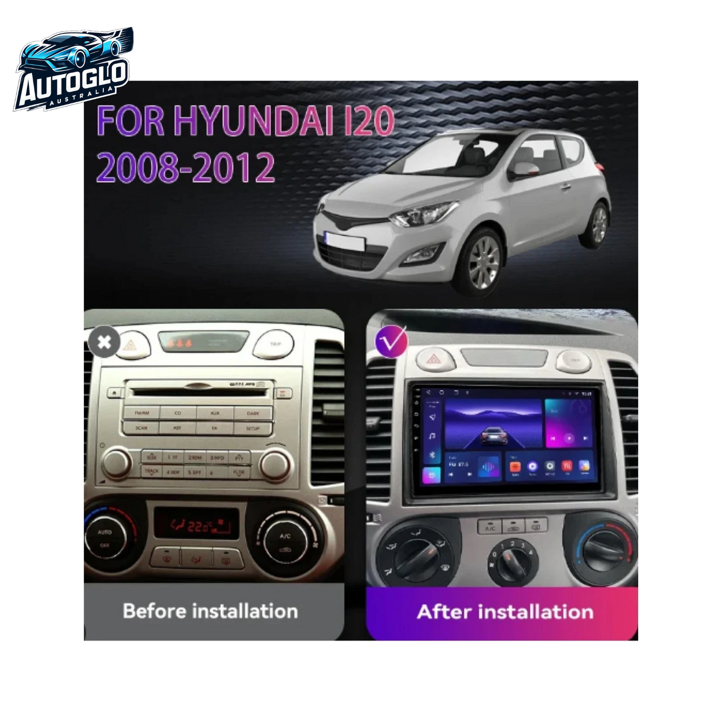 Autoglo Australia 9" CarPlay Android 13 GPS BT WiFi Stereo For HYUNDAI i20 (2008-12) 2GB+32GB