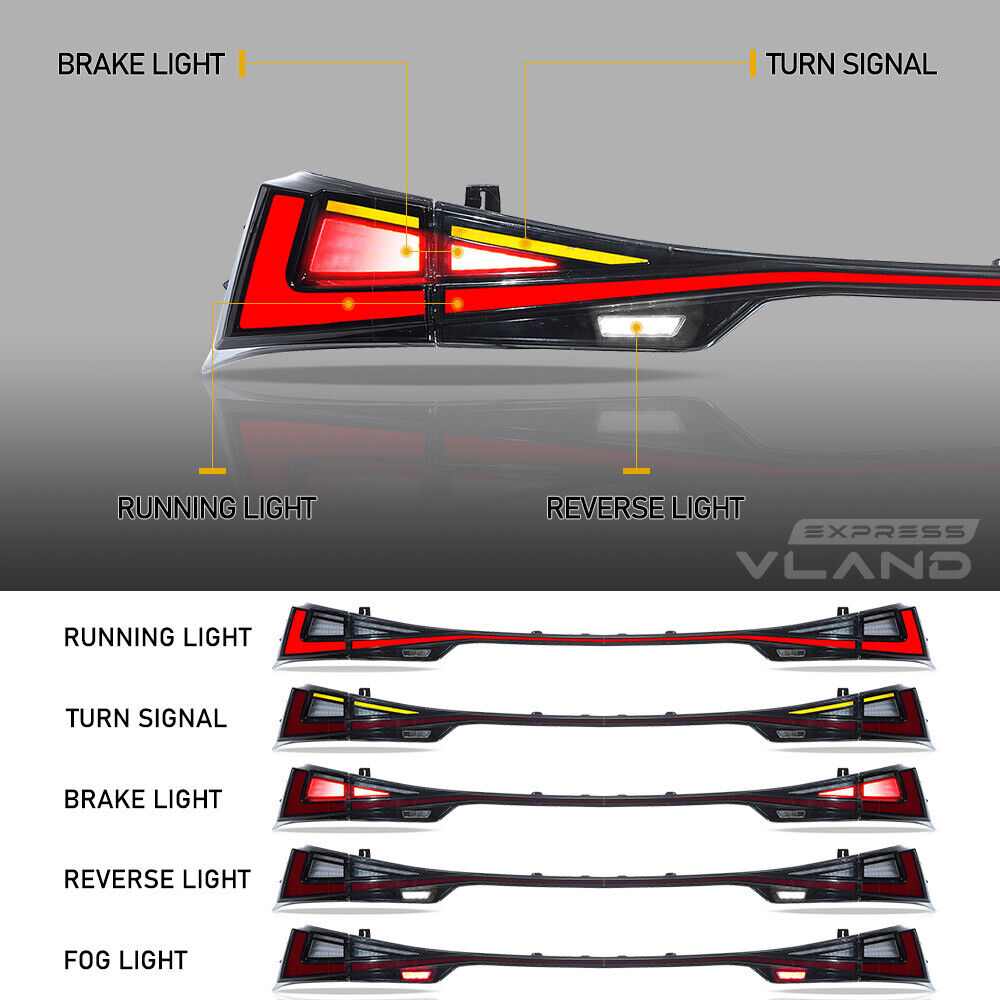VLAND LED taillights for Lexus IS250 300h 350 F 2014-2020, red running lights, red brake lights, diamond white reverse lights"