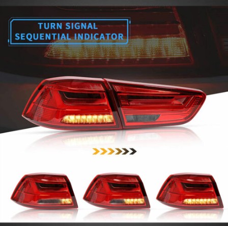 Red LED Tail Lights For 2008-18 Mitsubishi Lancer EVO Sedan W/Sequential Signal