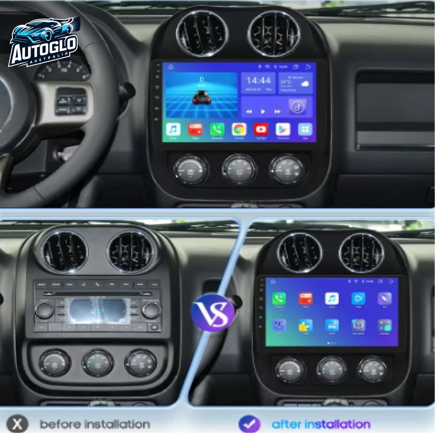 Autoglo Australia 10.1" Android Carplay Stereo for JEEP COMPASS PATRIOT 2010-16 (2GB+32GB)