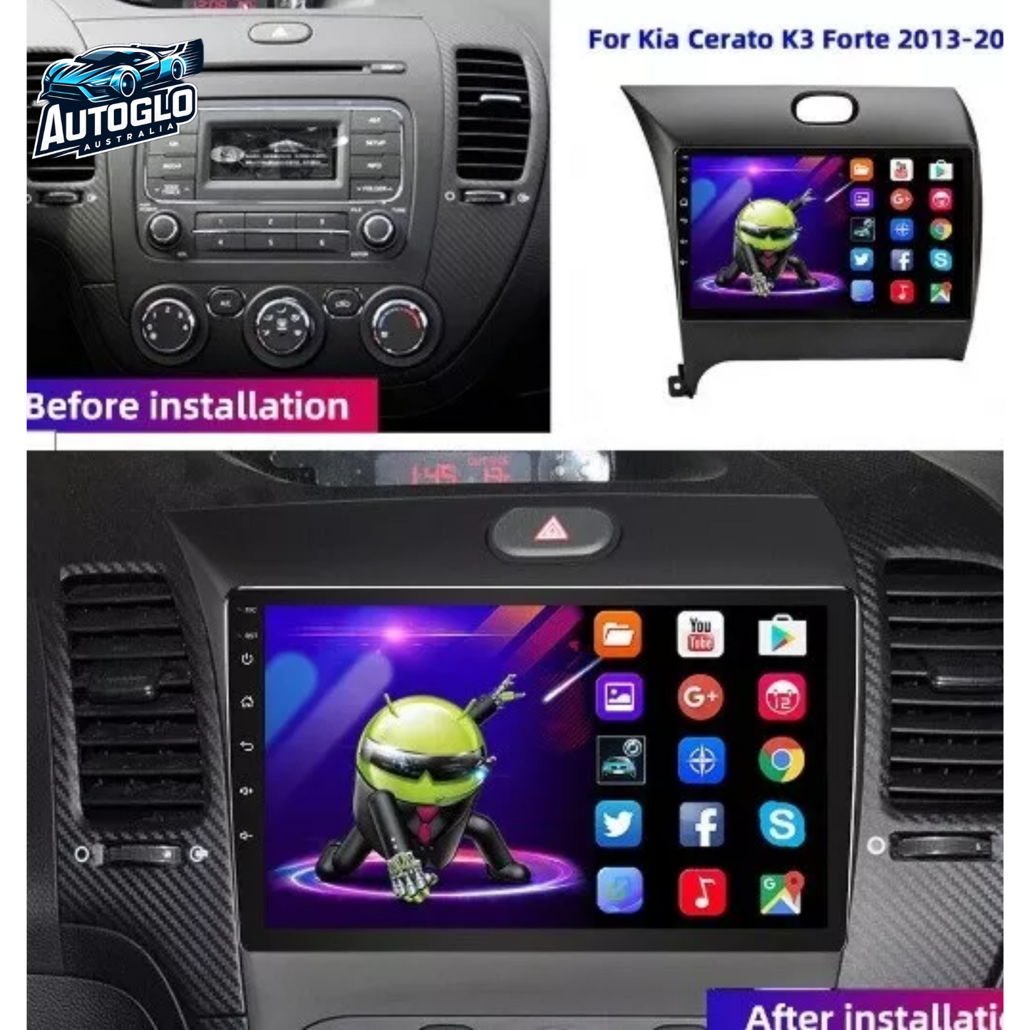 Autoglo Australia 9" (2G+32G) GPS BT WiFi CARPLAY ANDROID Stereo For Kia Cerato K3 Forte 2013 - 18