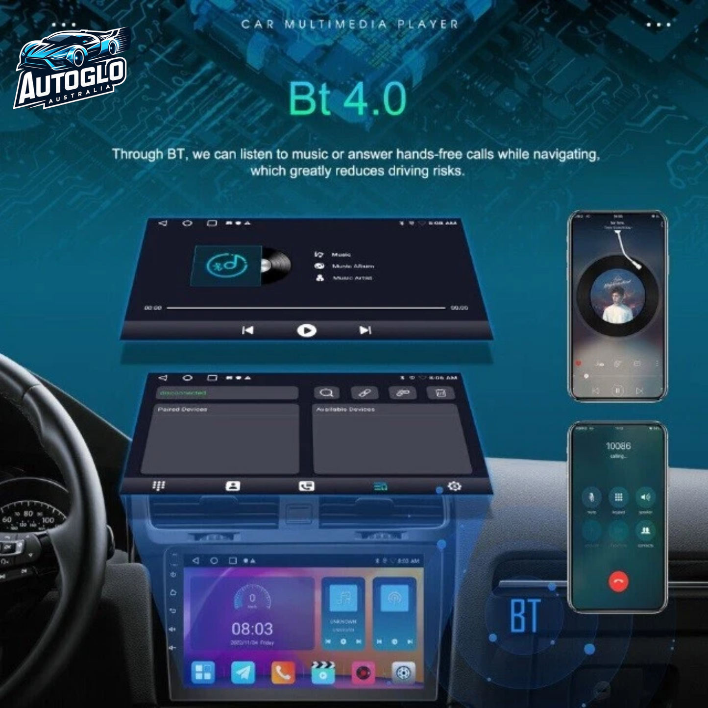 Autoglo Australia 10.1" Carplay Android 2GB+32GB BT GPS Stereo for JEEP WRANGLER JK 3 (2013-20)