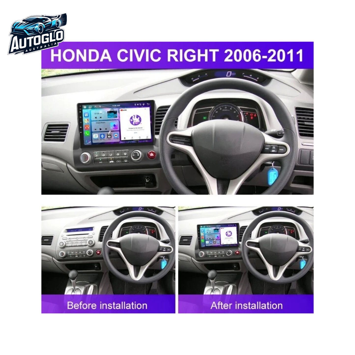Autoglo Australia 10.1" (2G+32G) GPS BT WiFi CARPLAY ANDROID AUTO Stereo For HONDA CIVIC 2006-11