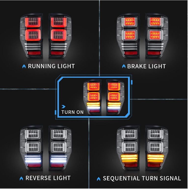 VLAND Clear Lens LED Tail Lights For 2012-2021 Ford Ranger Raptor w/Sequential