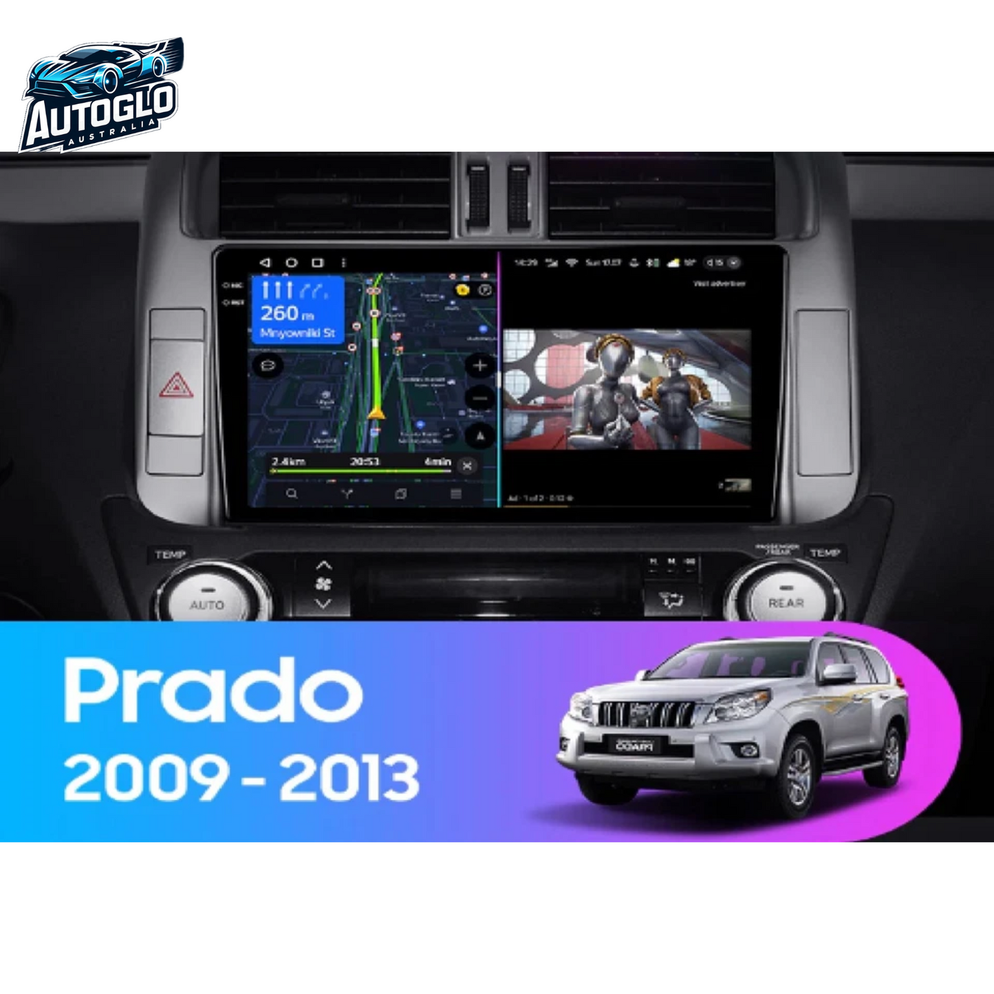 Autoglo Australia 7' Carplay Android GPS BT Stereo For Toyota Prado 150 (2+32G) Dual Frames