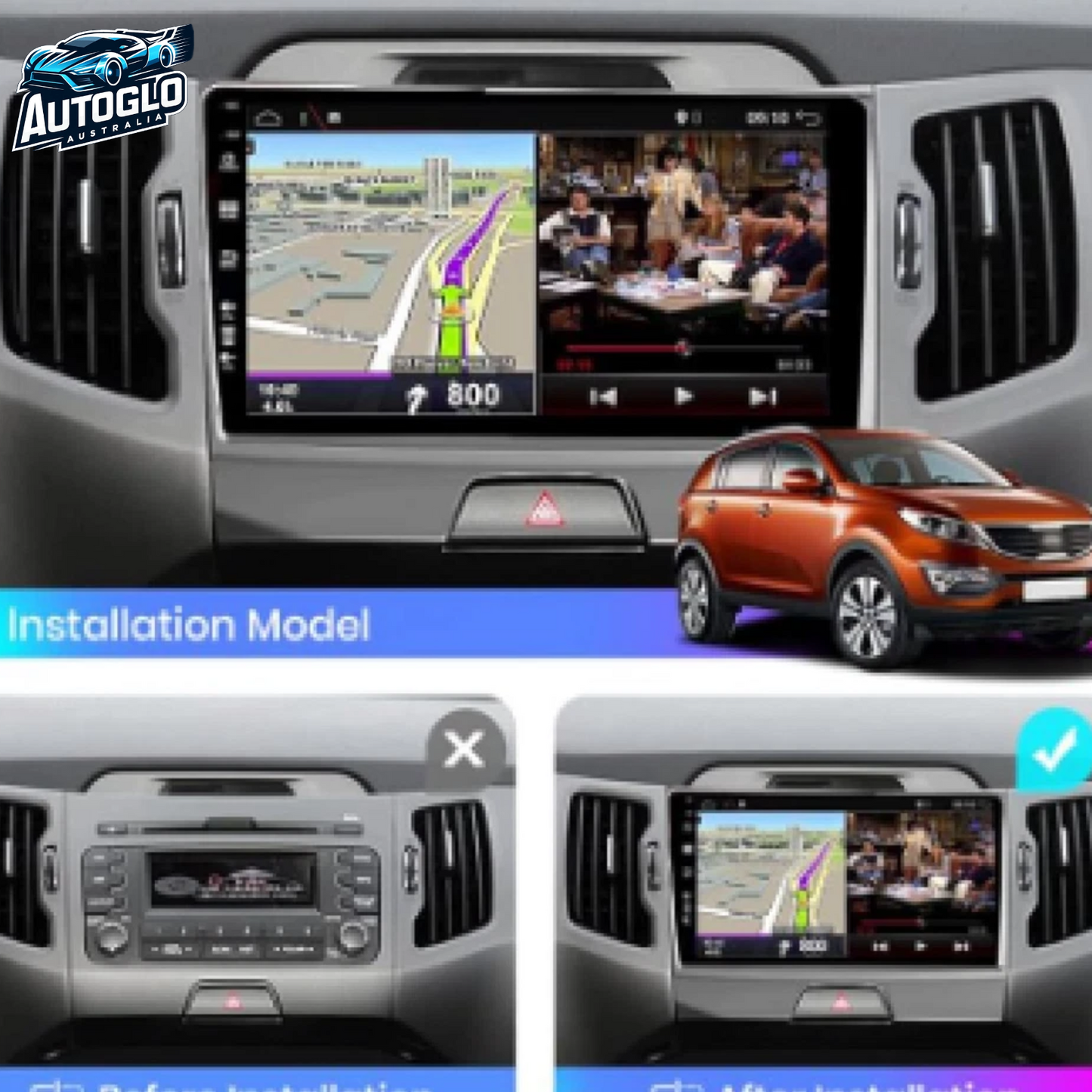 Autoglo Australia 9" (2G+32G) GPS BT WiFi CARPLAY ANDROID 13 Stereo For KIA SPORTAGE (2010-16)