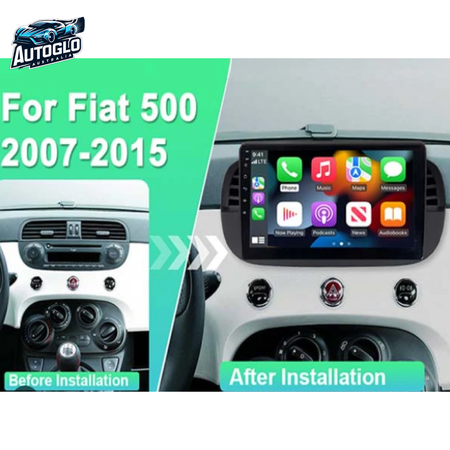 Autoglo Australia 10.1" Android Carplay GPS BT WiFi Stereo for FIAT 500 ABARTH (2GB+32GB) 2007-15
