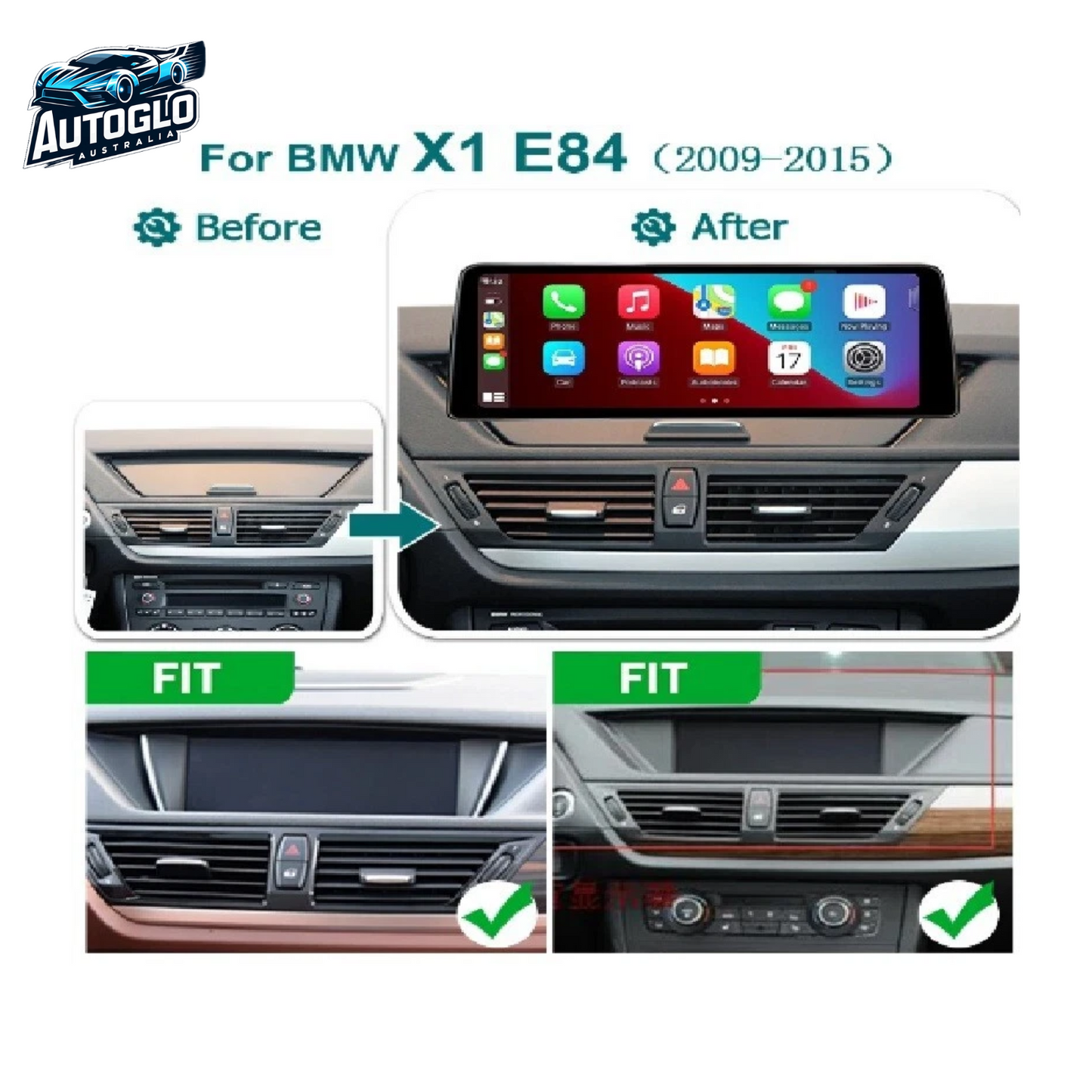 Autoglo Australia BMW X1 E84 (With No Screen) 12.3" XL FHD Carplay Android BT GPS 4G Auto Stereo
