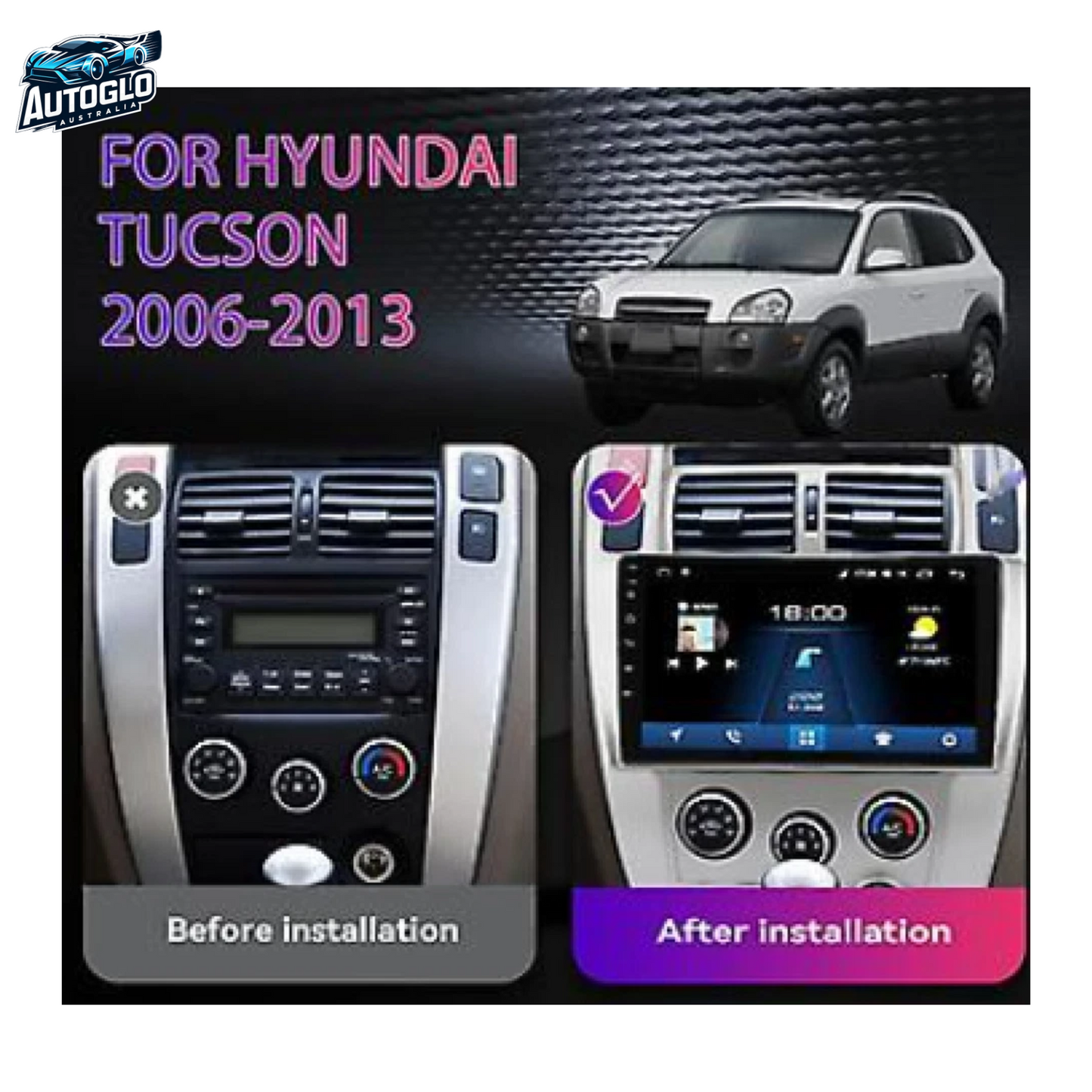 Autoglo Australia 10.1" Carplay Android 2GB+32GB BT GPS Stereo for HYUNDAI IX35 TUCSON (2004-09)