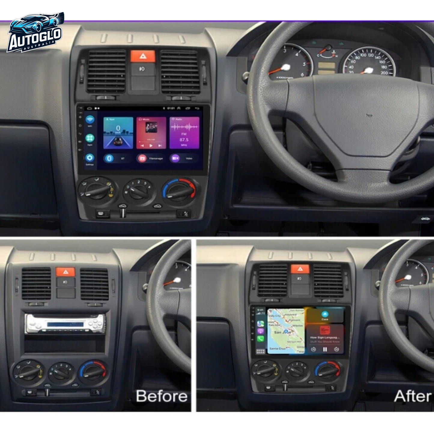 Autoglo Australia 9" (2G+32G) CARPLAY ANDROID GPS BT WiFi Stereo For HYUNDAI GETZ (2002-11)