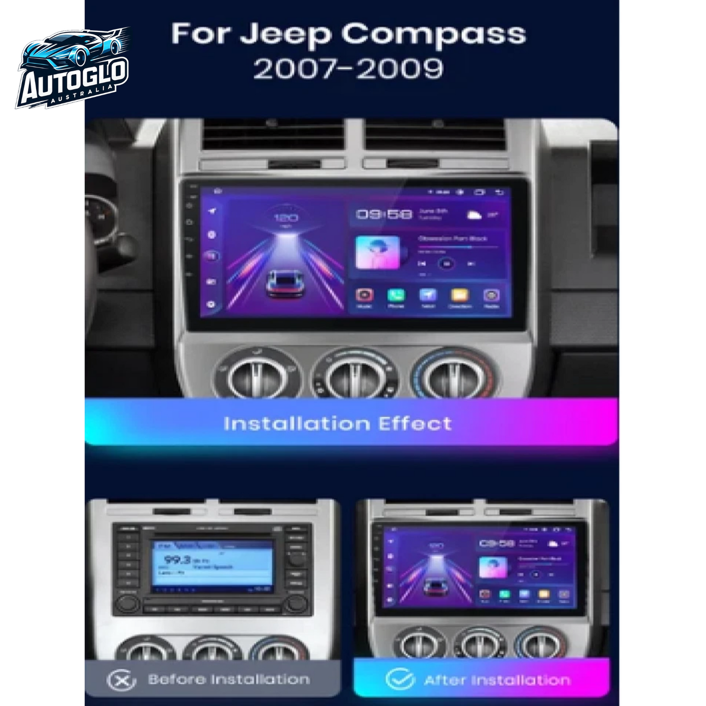 Autoglo Australia 9" Android Carplay Stereo for JEEP COMPASS PATRIOT 2006-10 (2GB+32GB)