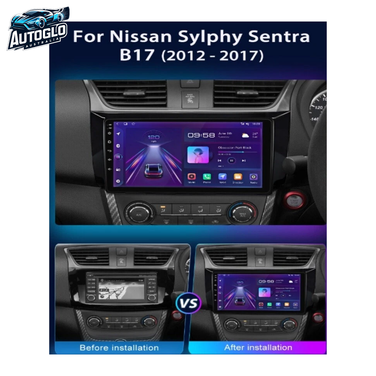 Autoglo Australia 10" Android Carplay Stereo BT GPS for NISSAN PULSAR B17 2GB+32G (2012-17)