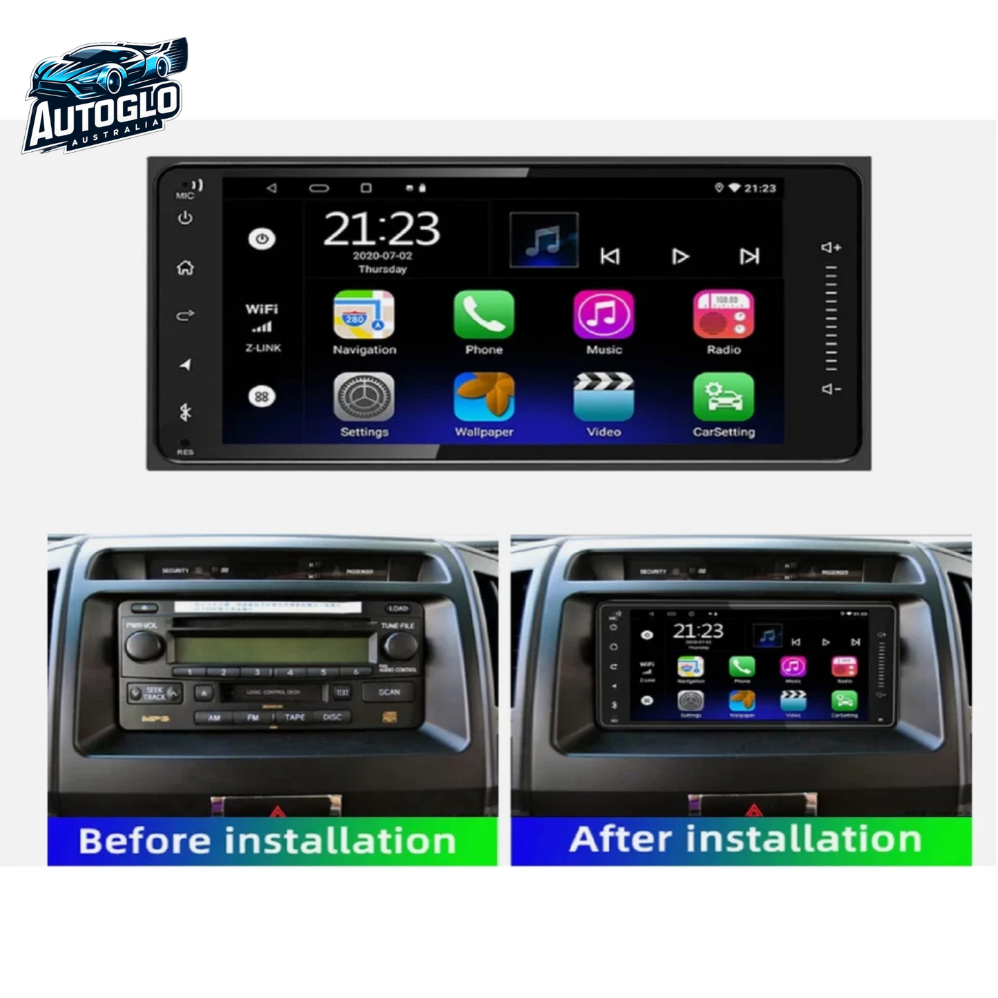Autoglo Australia 7" CarPlay Android GPS BT Stereo For TOYOTA PRADO LC120 (2002-10) 2GB+32GB