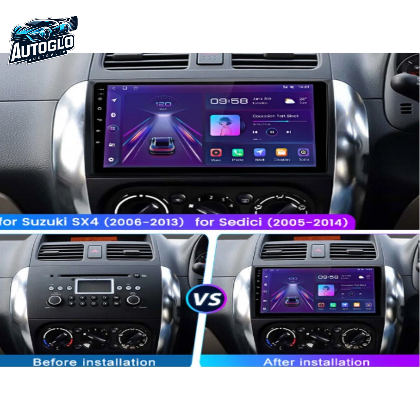 Autoglo Australia 9" (2GB+32G) Android Carplay BT GPS Stereo for SUZUKI SX4 Models (2006-13)