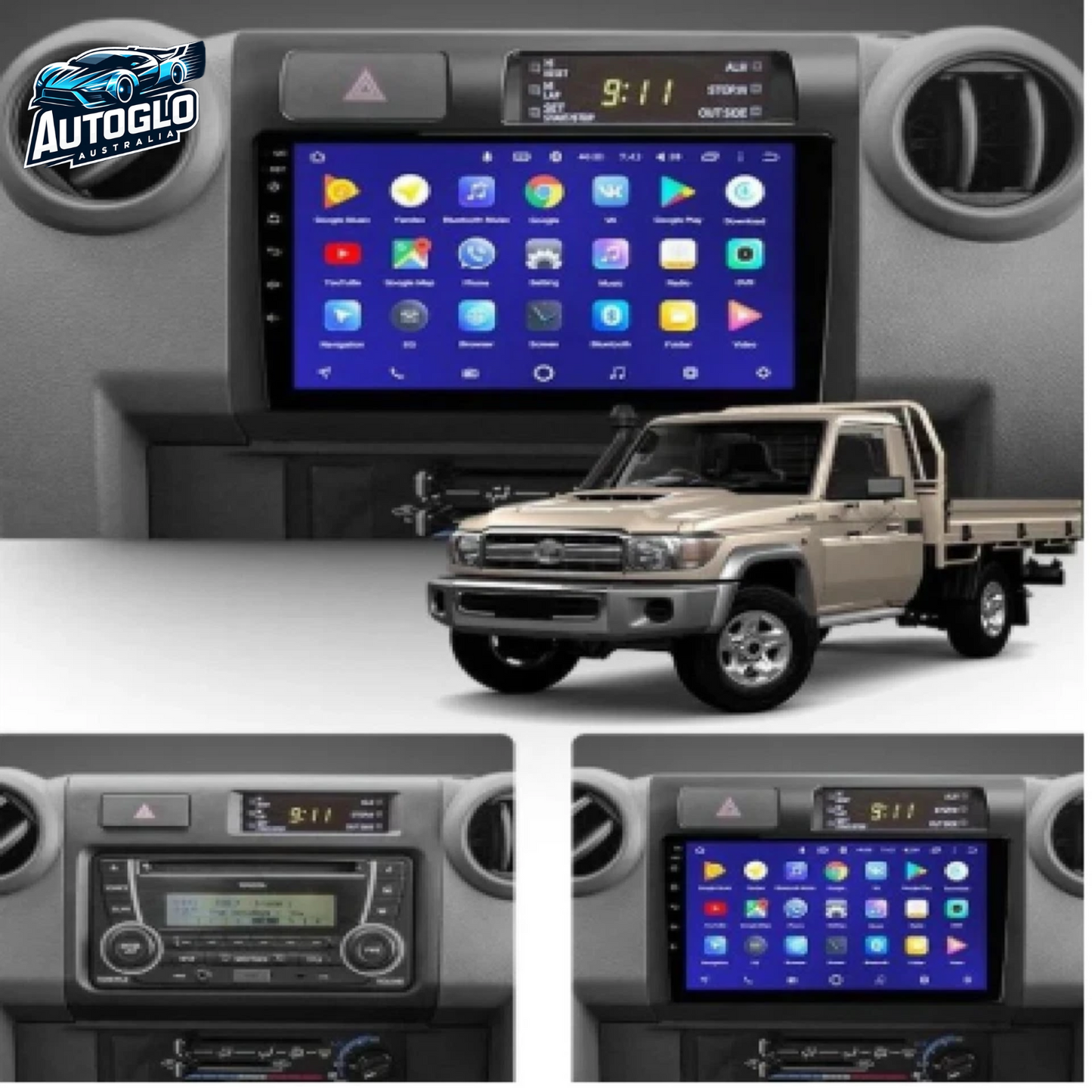 Autoglo Australia 10.1" Carplay Android 13 GPS BT Stereo for TOYOTA LANDCRUISER (2+32GB) 2007-15