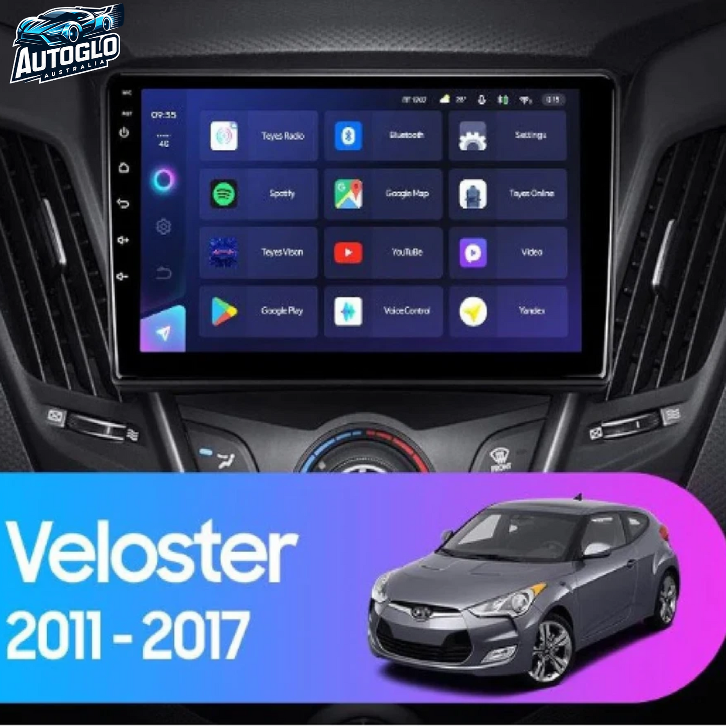 Autoglo Australia 9" (2G+32G) GPS CARPLAY ANDROID Stereo Amp Decoder HYUNDAI VELOSTER (2011-17)