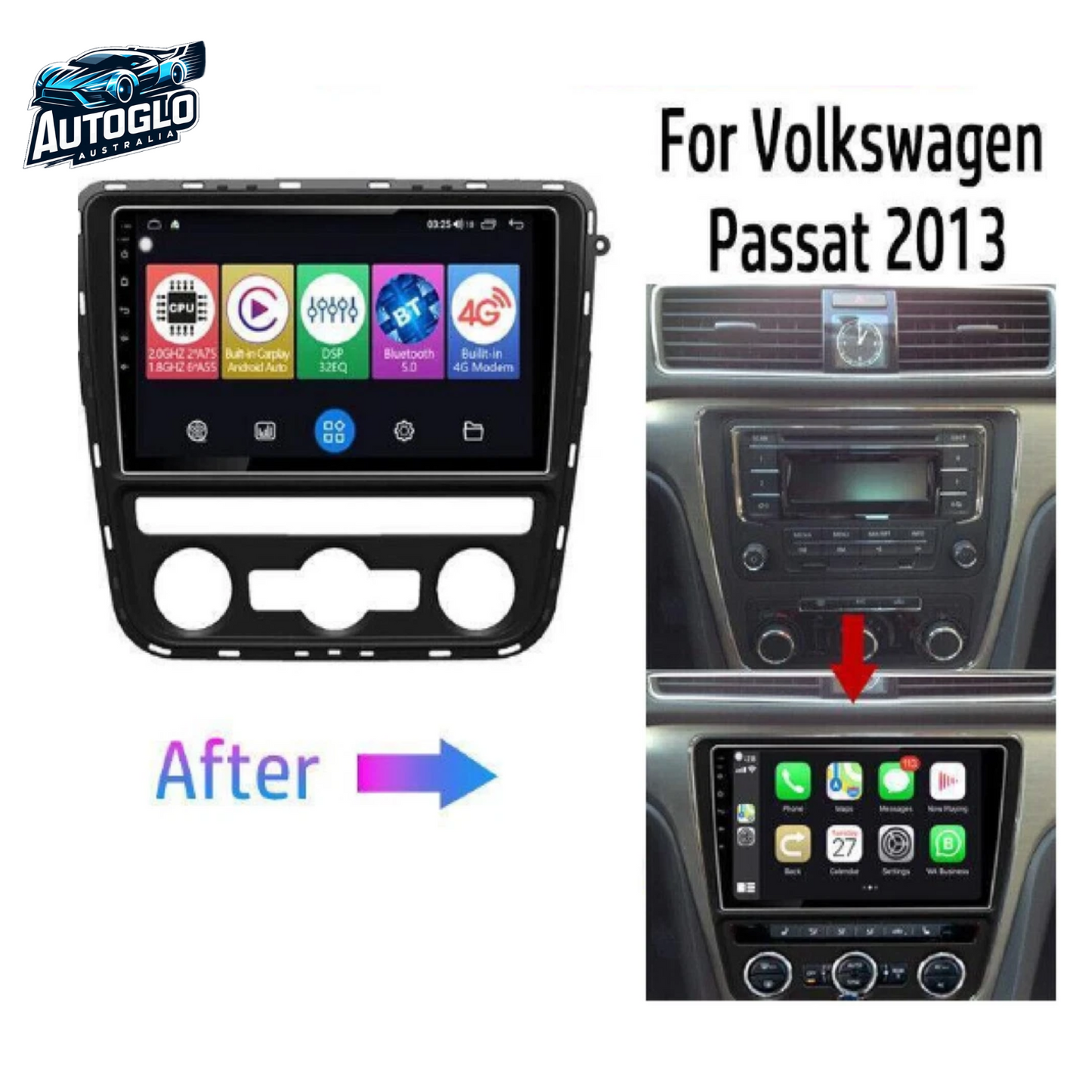 Autoglo Australia 9" (2G+32G) GPS BT WiFi CARPLAY Stereo For VW Volkswagen Passat (2012-15)