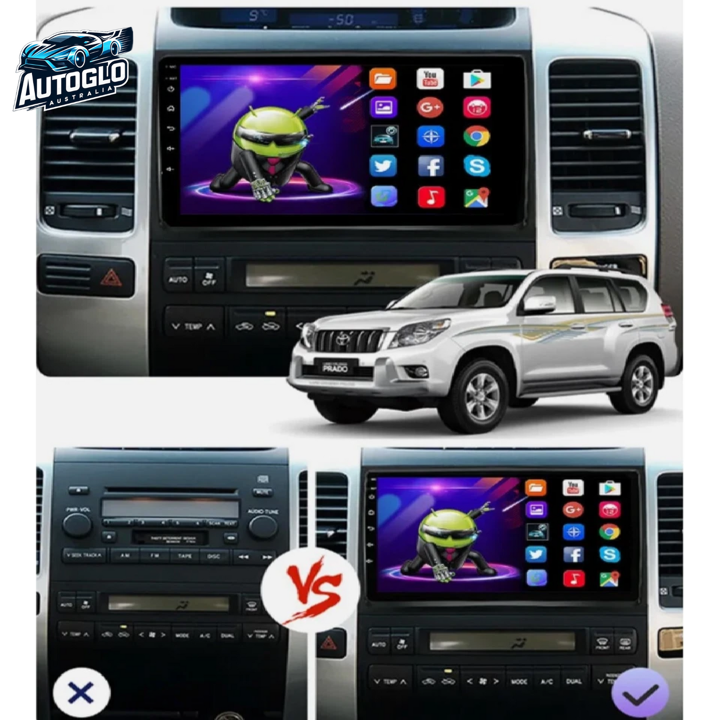 Autoglo Australia 9" CarPlay Android 13 GPS BT Stereo For TOYOTA PRADO LC120 FF (2002-10) 2GB+32GB