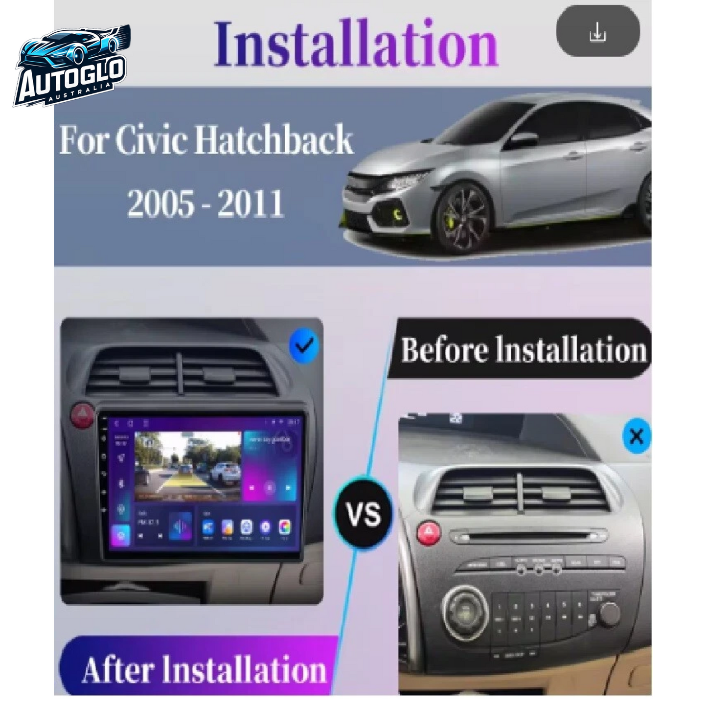 Autoglo Australia 9" (2G+32G) GPS BT CARPLAY ANDROID Stereo Silver For HONDA CIVIC Hatch (2005-11)