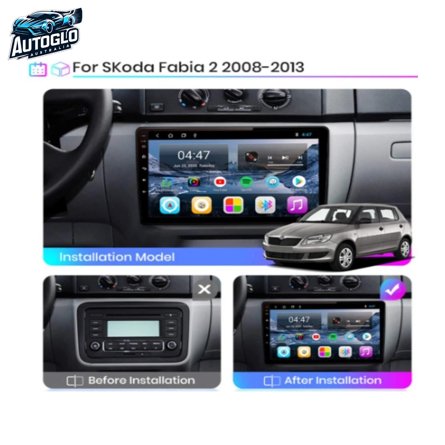 Autoglo Australia 9" Android 13 Carplay BT GPS WiFi Stereo for SKODA FABIA 2 (2014-18) 2GB+32G