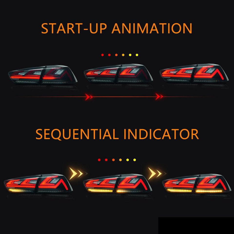 LED Smoked Tail Lights for Mitsubishi Lancer 08-17 EVO X Start Up Animation Rear Lights