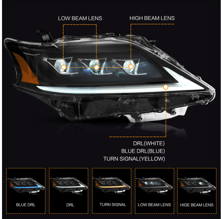 VLAND Pair LED Projector Headlights For 2009-2015 Lexus RX RX270 RX300 RX350
