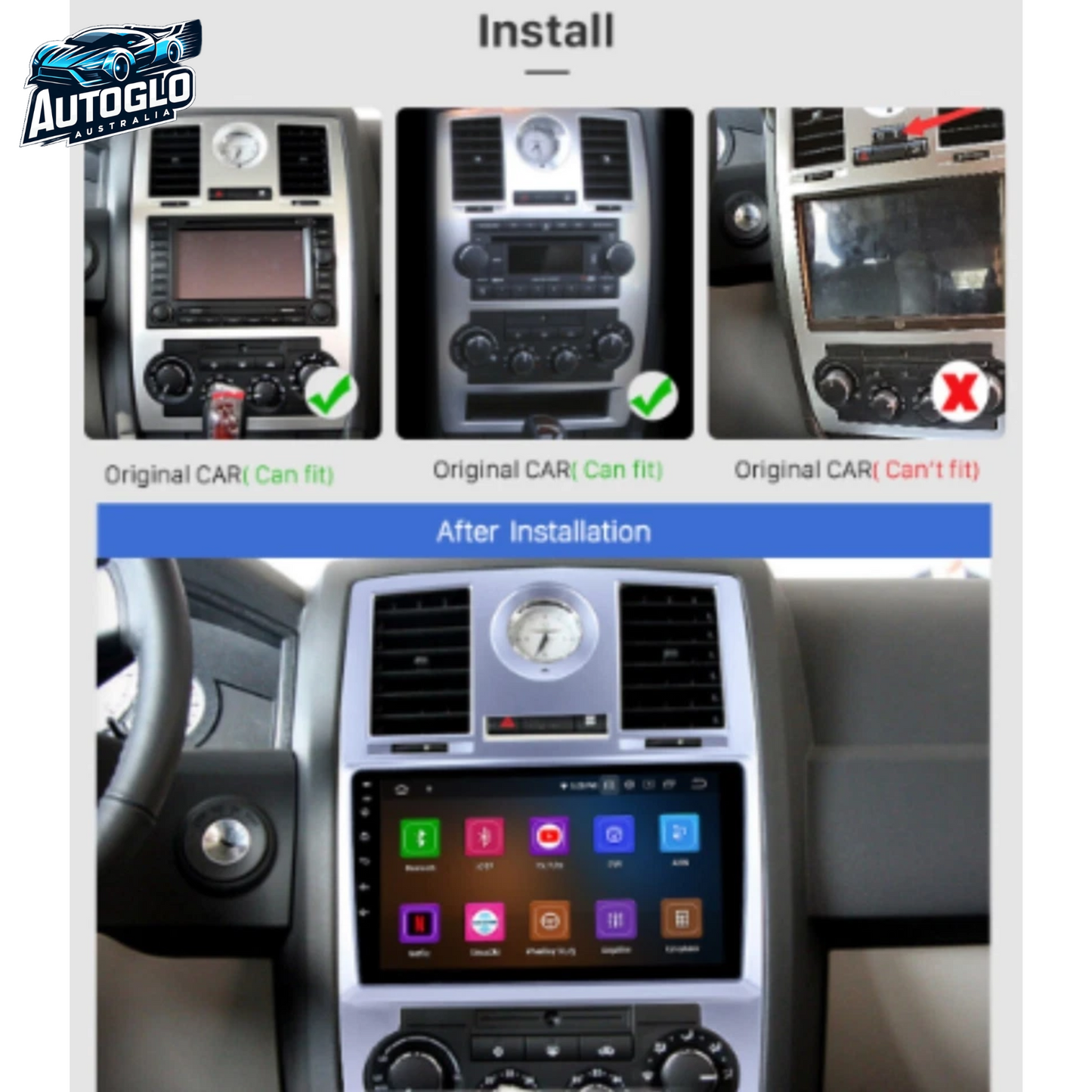 Autoglo Australia 9" Android Carplay BT GPS Stereo for Chrysler 300C AMP 2GB+32G (2004-11)
