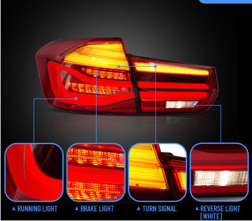 Autoglo Australia's VLAND LED Tail Lights for BMW 3 Series/M3 (2012-2018), featuring sleek design with red lens