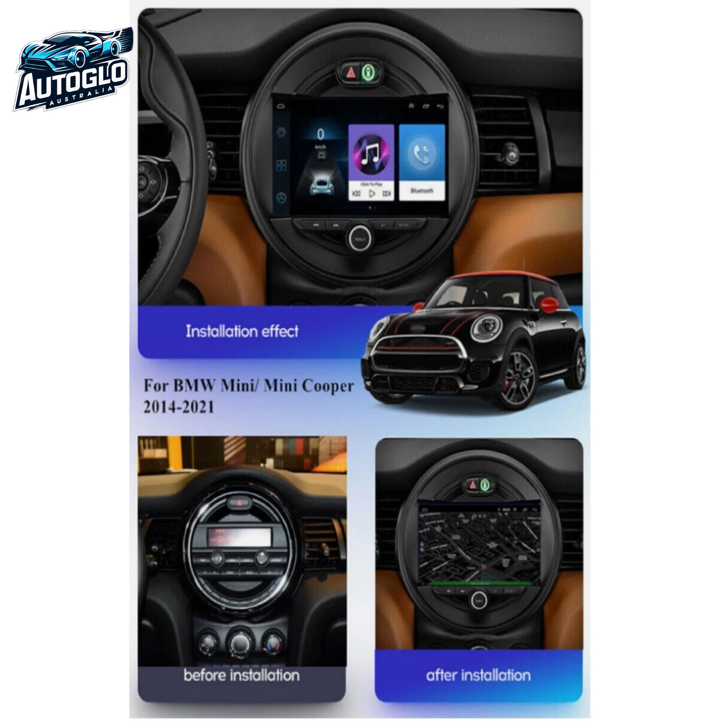 Autoglo Australia 9" (2G+32G) GPS BT WiFi CARPLAY ANDROID 13 Stereo For BMW MINI (2015-18)