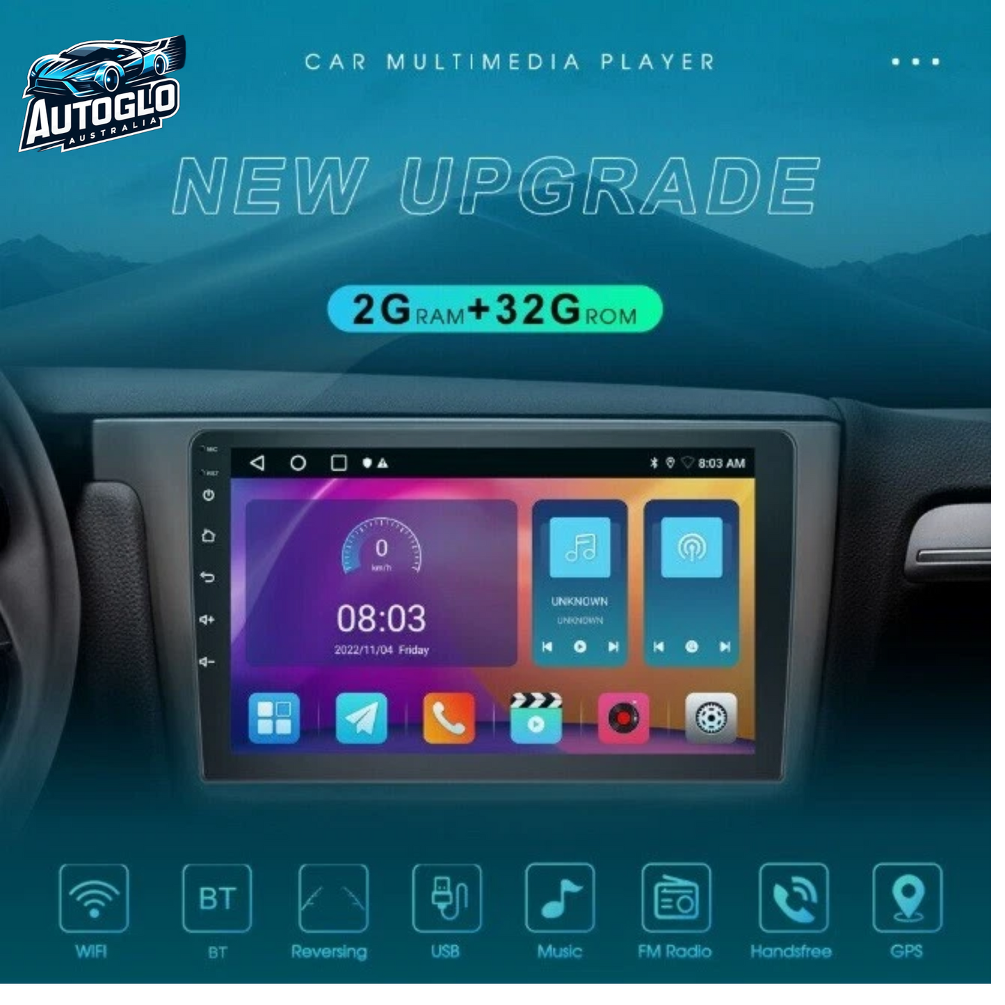 Autoglo Australia 9" (2G+32G) GPS BT WiFi CARPLAY ANDROID Stereo For TOYOTA RAV4 (2001-06)
