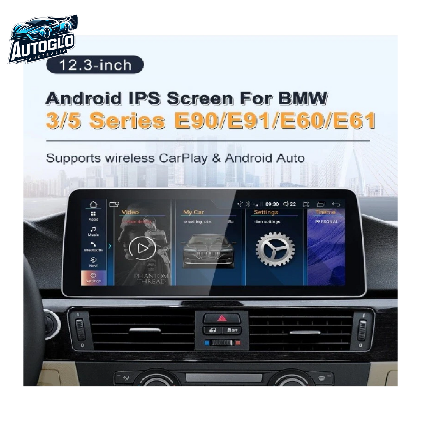 Autoglo Australia BMW 3 Series E90/91 5 Series E61/61 12.3" XL FHD Carplay Android Stereo BT CIC