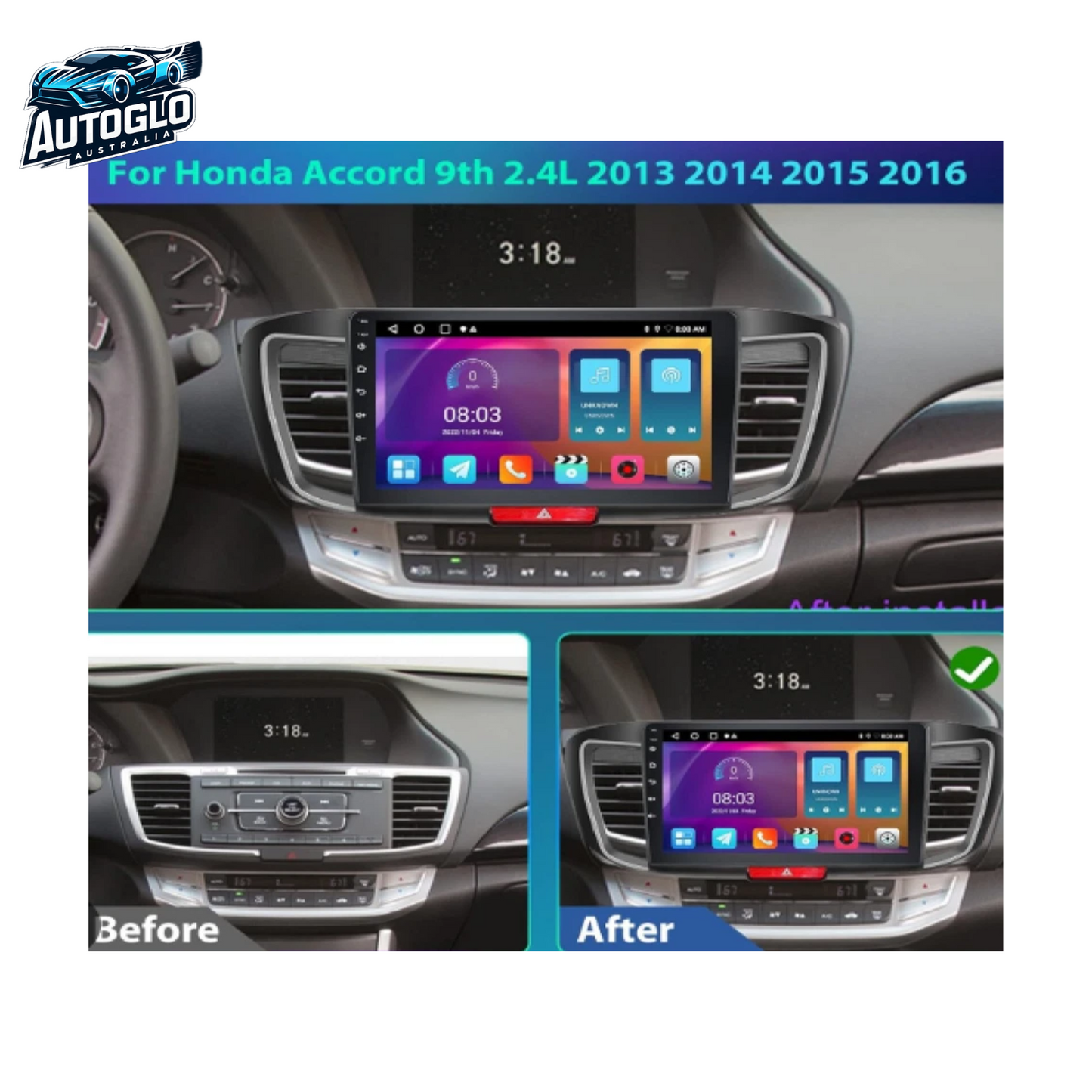 Autoglo Australia 10" Android Carplay BT GPS WiFi Stereo for HONDA ACCORD 2.4L 9th (2013-15)