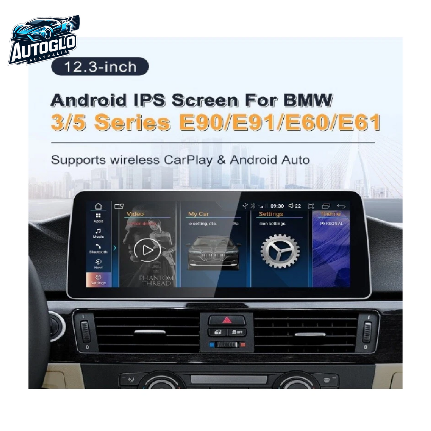 Autoglo Australia BMW 3 Series E90/91 5 Series E61/61 12.3" XL FHD Carplay Android Stereo BT CCC