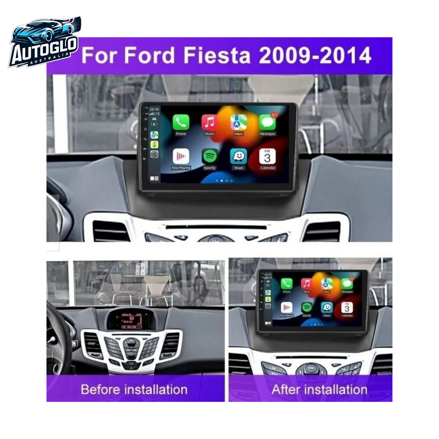 Autoglo Australia 9" Android Carplay Stereo BT GPS for FORD FIESTA 2GB+32G (2009-16)