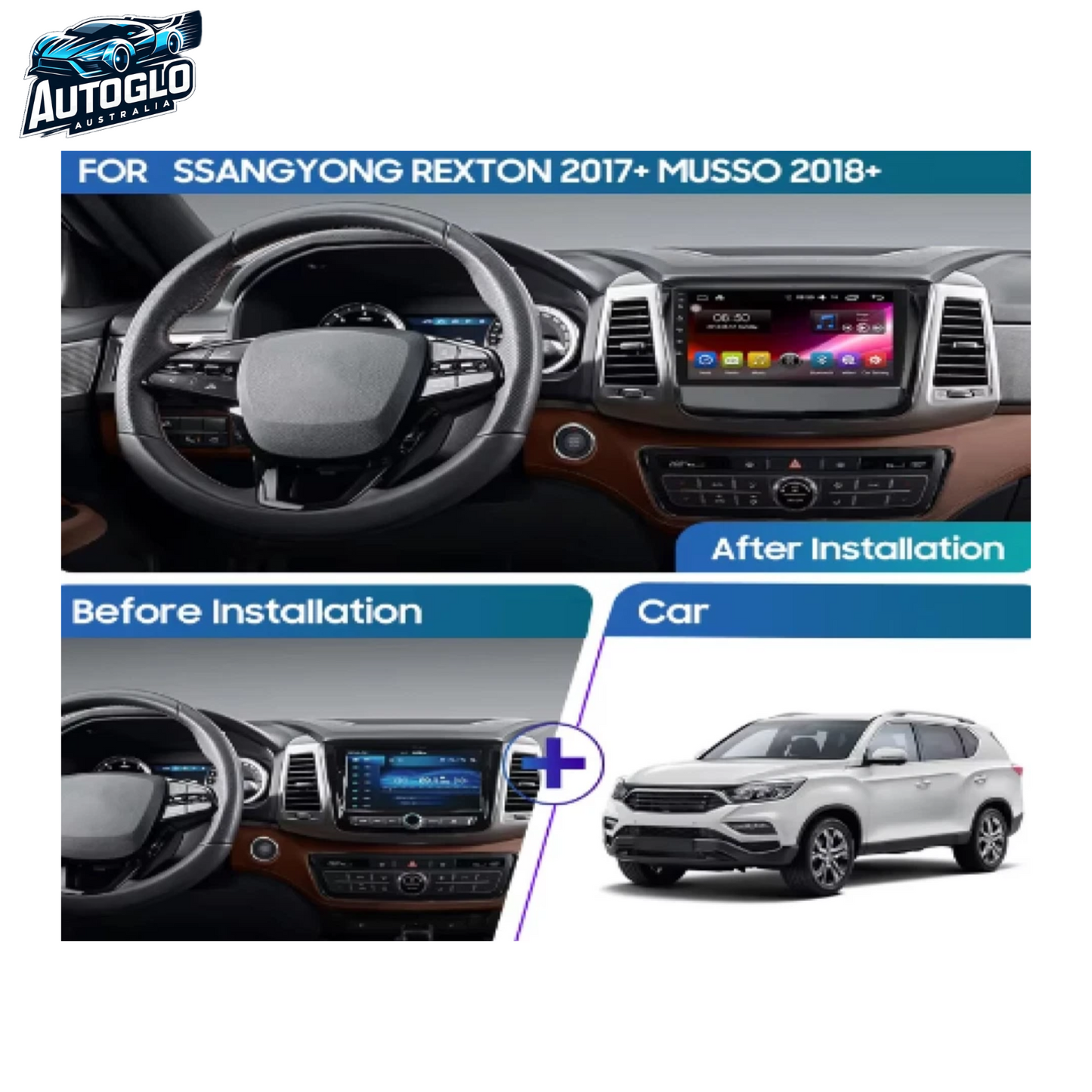 Autoglo Australia 10.1" Carplay Android 2GB+32GB BT Stereo for Ssangyong Rexton/Musso (2017-21)