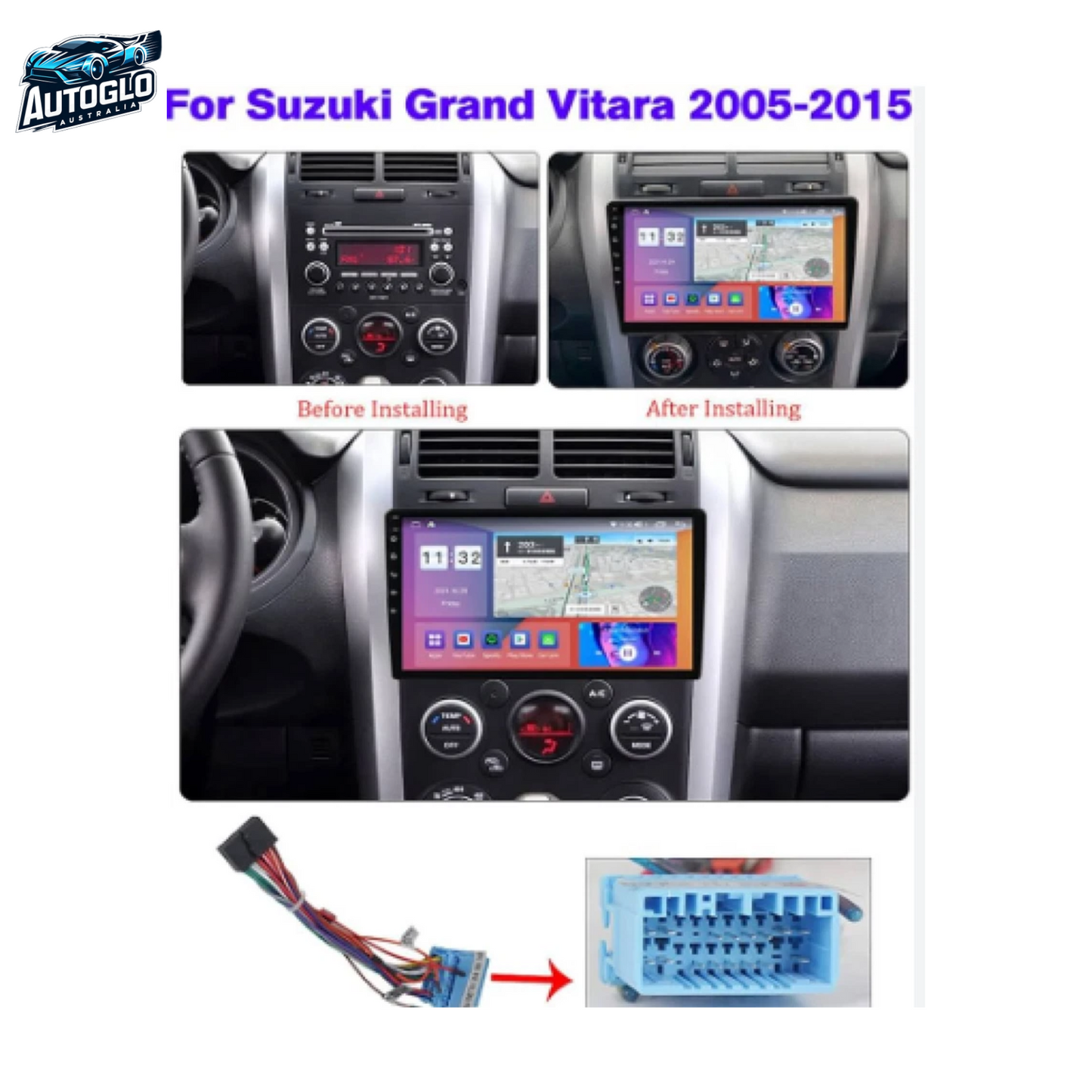 Autoglo Australia 9" (2G+32G) GPS BT WiFi CARPLAY ANDROID Stereo For Suzuki Grand Vitara (2005-15)