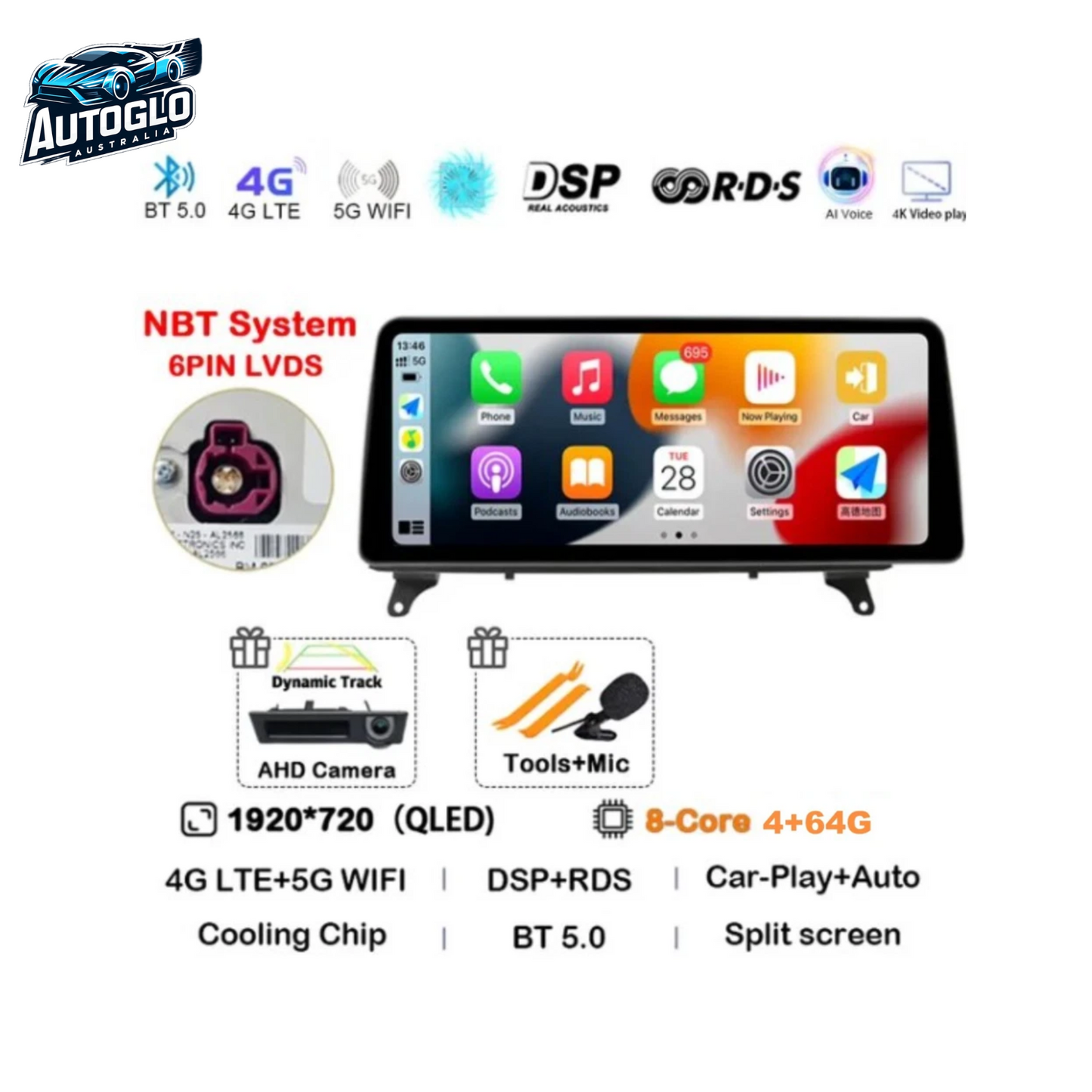 Autoglo Australia BMW X5 F15 X6 F16 12.3" XL FHD Carplay Android BT GPS 4G Auto Stereo (NBT)