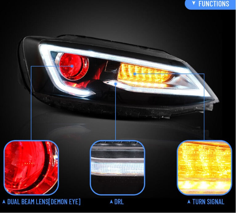 Vland 2Pcs LED Headlights For 2011-2014 Volkswagen VW Jetta MK6 Demon Eyes Lens