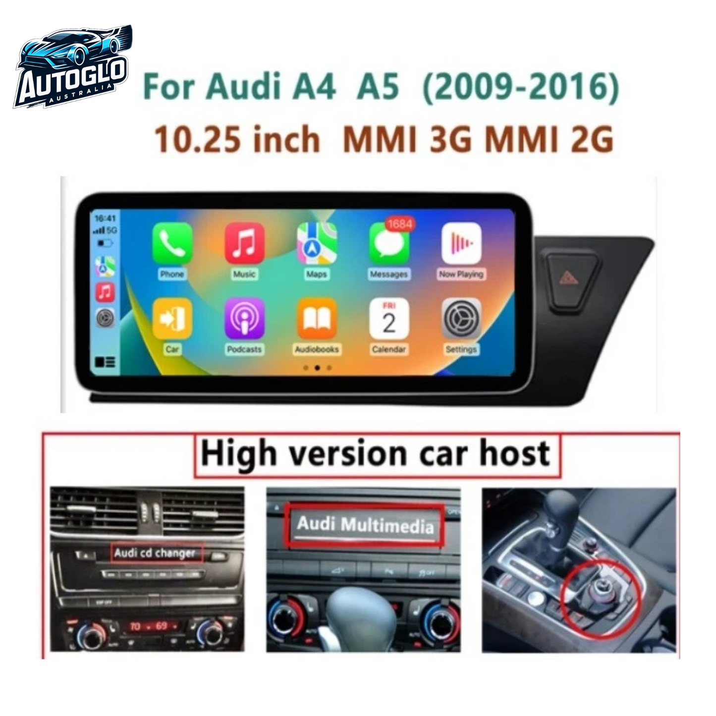 Autoglo Australia 10.25" Android Carplay Stereo BT GPS For Audi A4 B8 A5 (2009-16 High)- 8G+64G