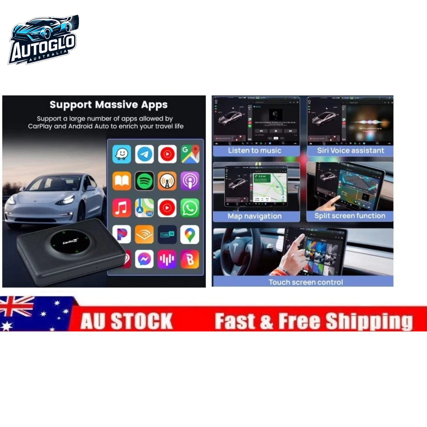Autoglo Australia T2C CarlinKit Car Adapter For Tesla Model Y Model 3 Wireless Auto Connect