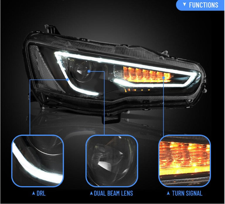 VLAND LED Projector Headlights + D2H LED Bulbs For 2008-2017 Mitsubishi Lancer