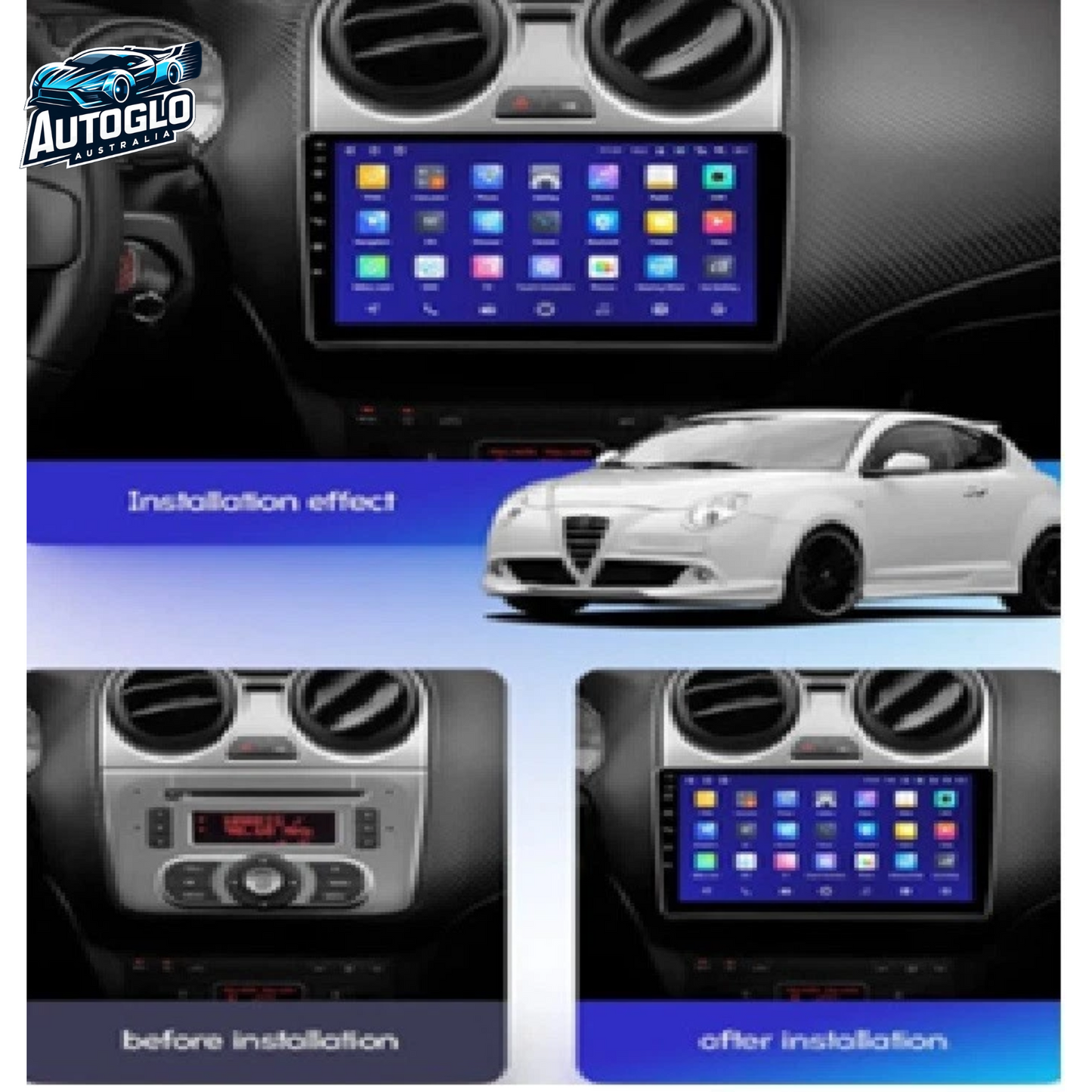 Autoglo Australia 9" CarPlay Android GPS BT WiFi Stereo For ALFA ROMEO MiTo (2008-16) 2+32GB